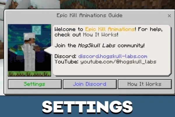 Settings from Epic Kill Animations Mod for Minecraft PE