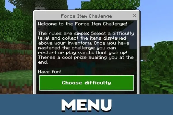 Menu from Force Items Mod for Minecraft PE