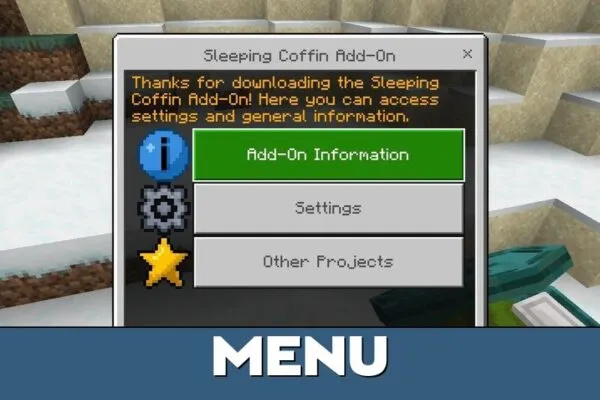 Menu from Sleeping Coffins Mod for Minecraft PE