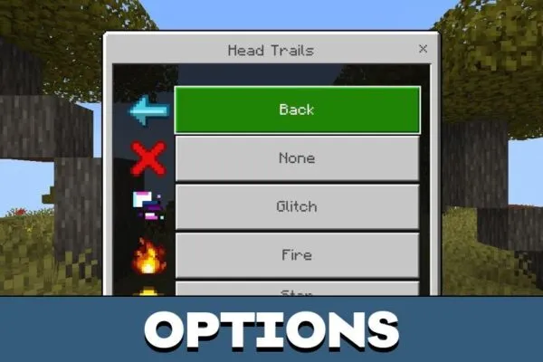 Options from Players Trails Mod for Minecraft PE