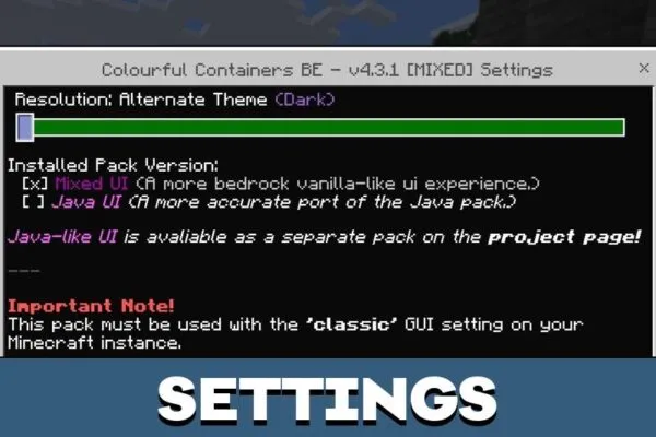Settings from Colourful Containers Texture Pack for Minecraft PE