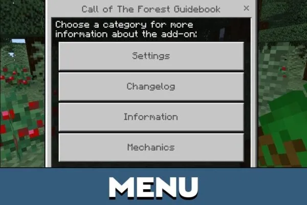 Menu from The Call of the Forest Mod for Minecraft PE