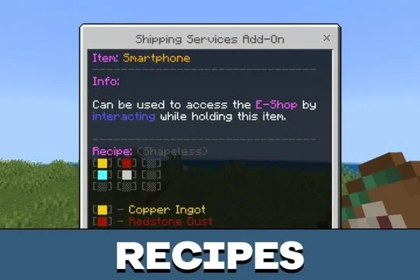 Recipes from Shipping Services Mod for Minecraft PE