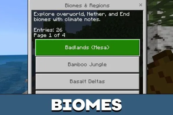 Biomes from Pocket Wikipedia Mod for Minecraft PE