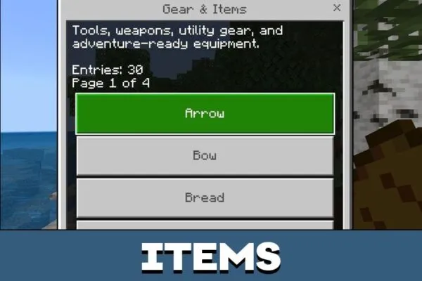 Items from Pocket Wikipedia Mod for Minecraft PE