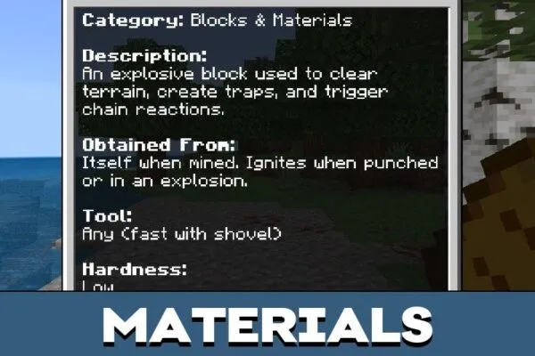 Materials from Pocket Wikipedia Mod for Minecraft PE