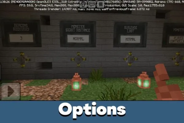 Options from In the Shadows Map for Minecraft PE