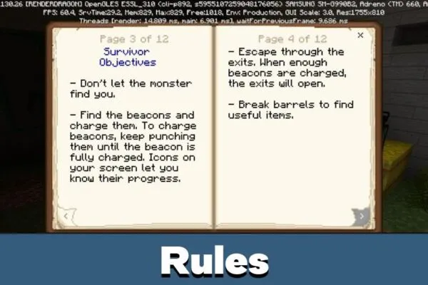 Rules from In the Shadows Map for Minecraft PE