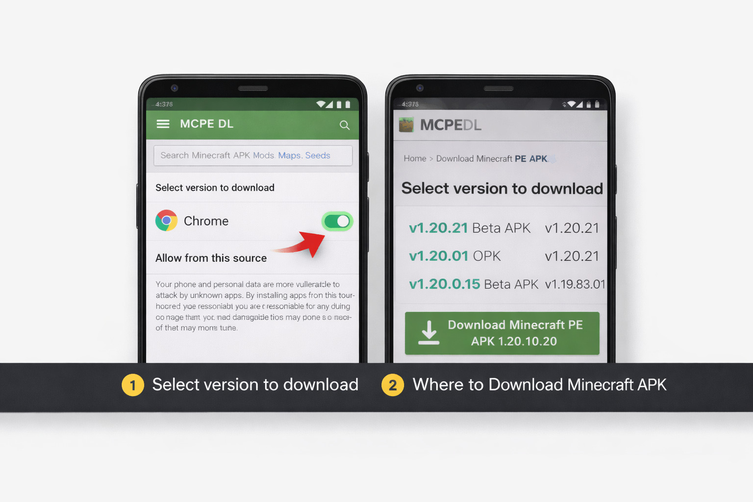 Where to download Minecraft APK: select a version and use the download button on the version page