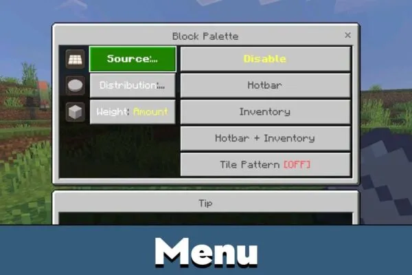 Menu from Effortless Building Mod for Minecraft PE