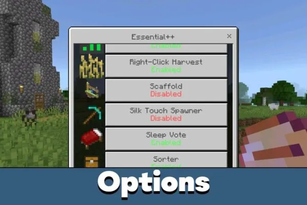 Options from Keystone mod for Minecraft PE