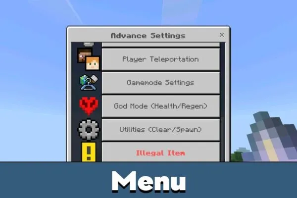 Menu from Advance Settings Mod for Minecraft PE