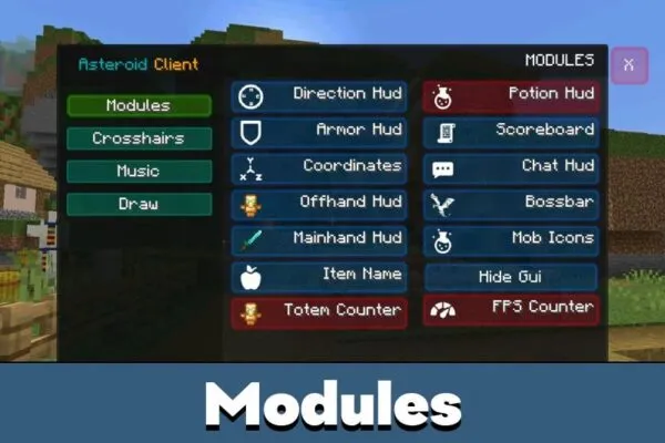 Modules from Asteroid Client Texture Pack for Minecraft PE