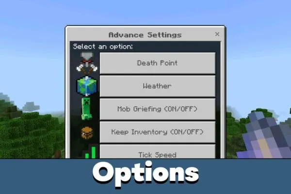 Options from Advance Settings Mod for Minecraft PE