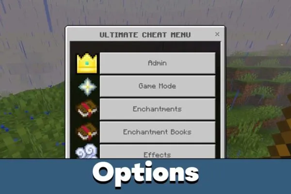 Options from Cheat Menu for Minecraft PE