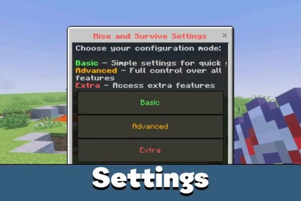 Settings from Rise and Survive Mod for Minecraft PE