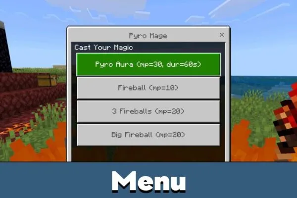 Menu from Pyro Mage Mod for Minecraft PE