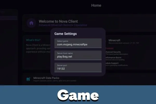 Game from Nova Client for Minecraft PE