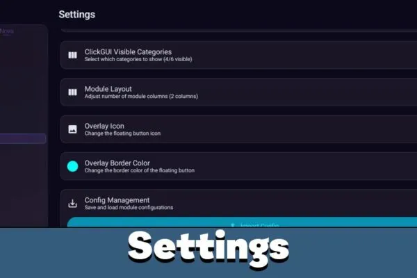 Settings from Nova Client for Minecraft PE