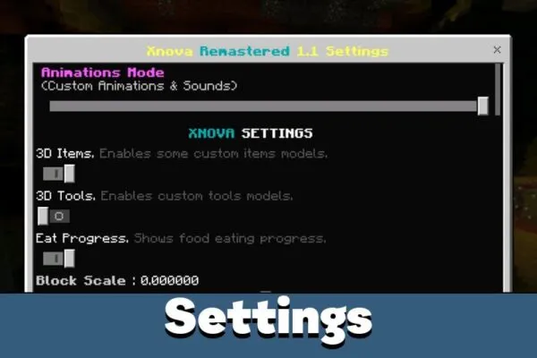 Settings from Xnova Remastered Texture Pack for Minecraft PE
