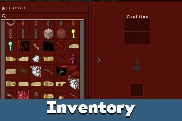 Inventory from The Cryptid Mod for Minecraft Bedrock