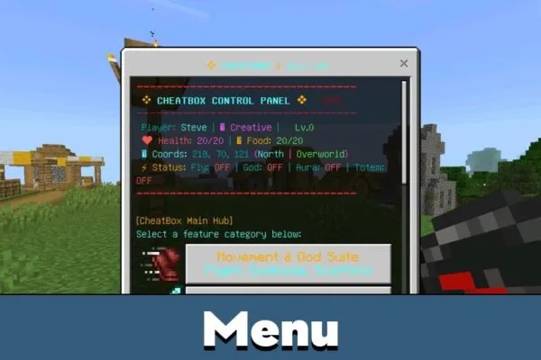 Menu from CheatBox for Minecraft Bedrock
