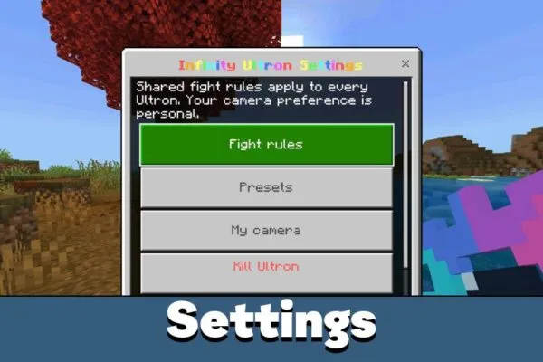 Settings from Infinity Ultron Mod for Minecraft Bedrock